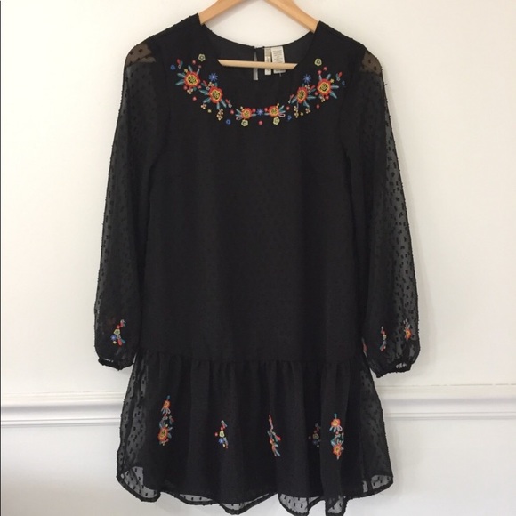 Japan Floral Embroidered Swiss Dot Drop Hem Dress - Picture 2 of 7